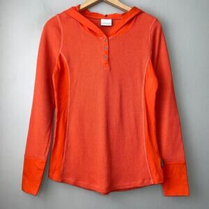 Columbia Size Small Orange Hooded Thermal Waffle Knit Henley Top Gorpcore Y2K
